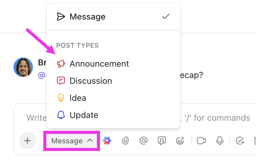 ClickUp Chat: Speed up response times with different message types