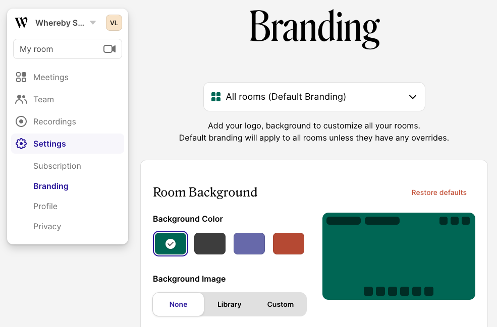 Video backgrounds on the Whereby website