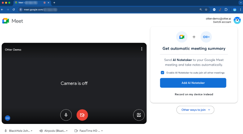 Otter AI Chrome Extension