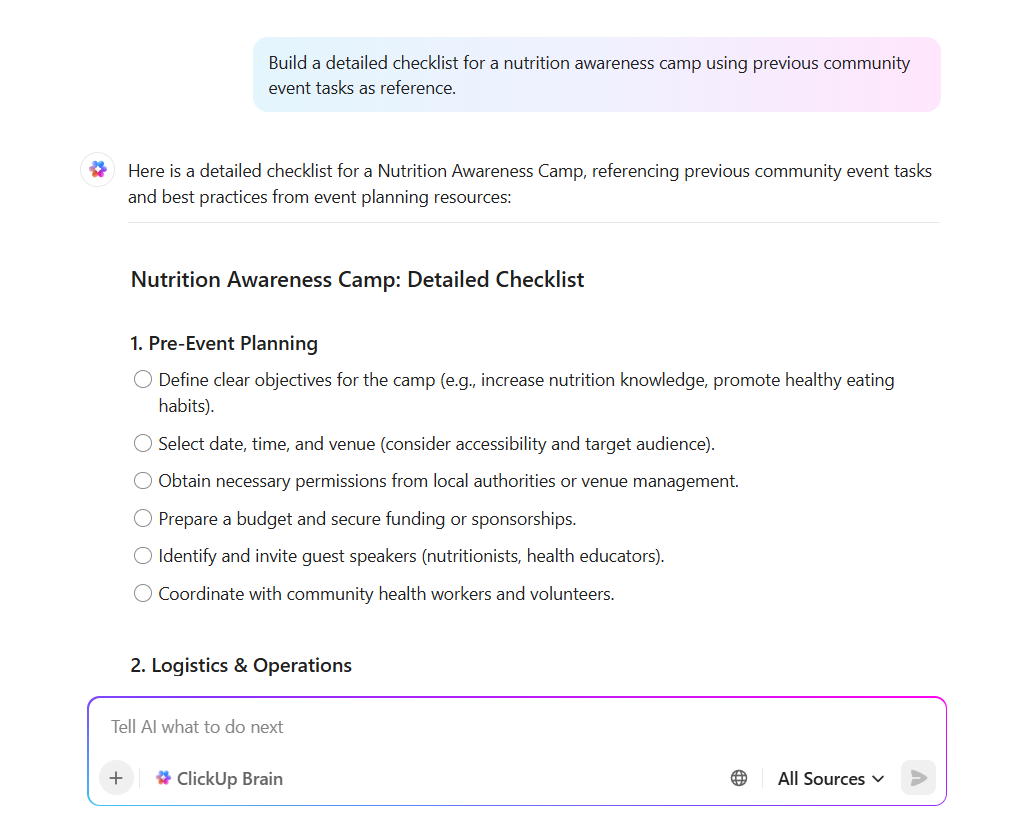 ClickUp Brain: AI tools for health equity and program planning