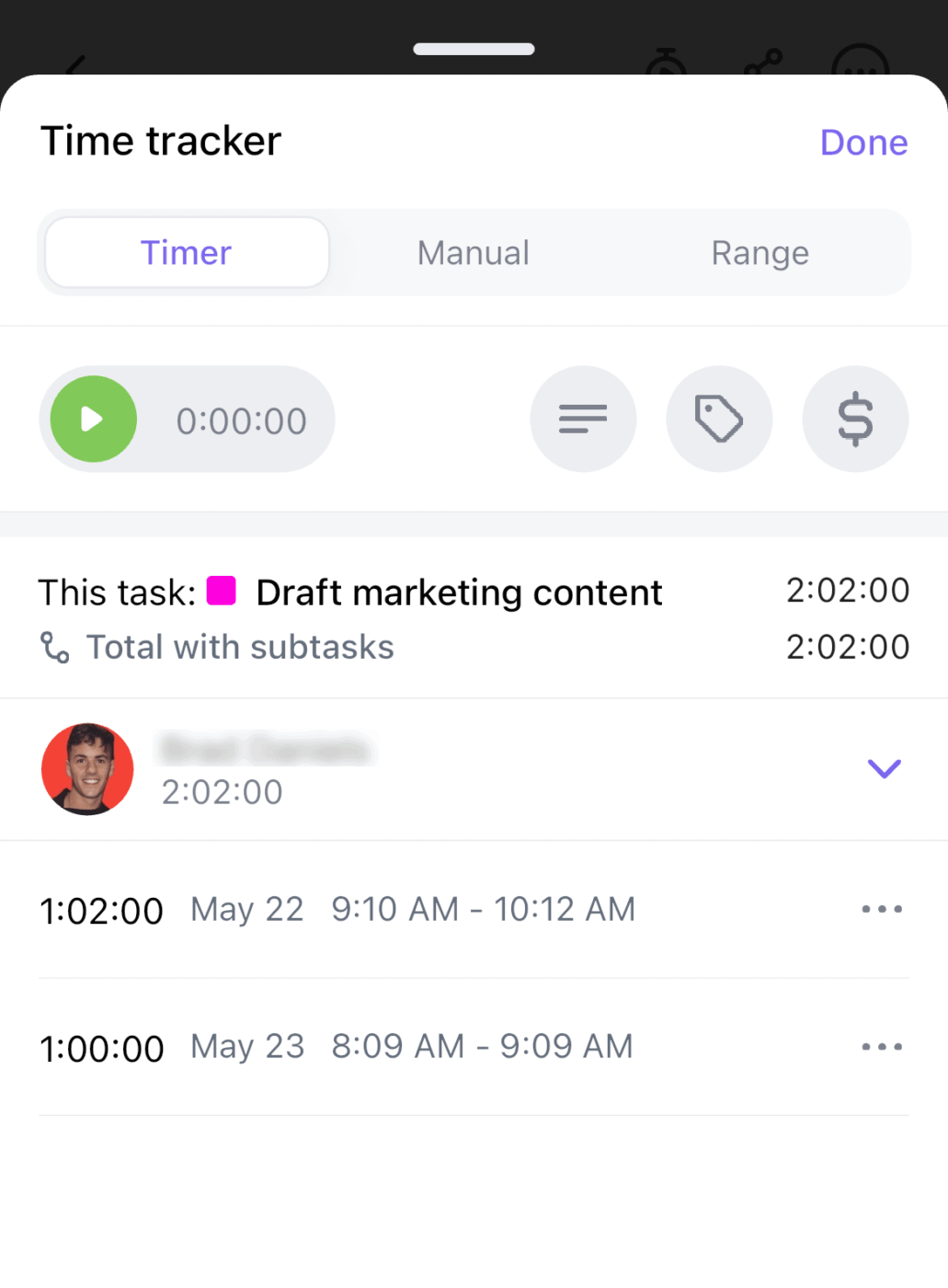 ClickUp Project Time Tracking: Share time reports with the managing director