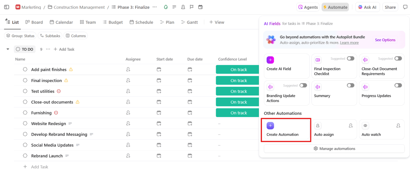 ClickUp Automatización: automatice la organización con facilidad.