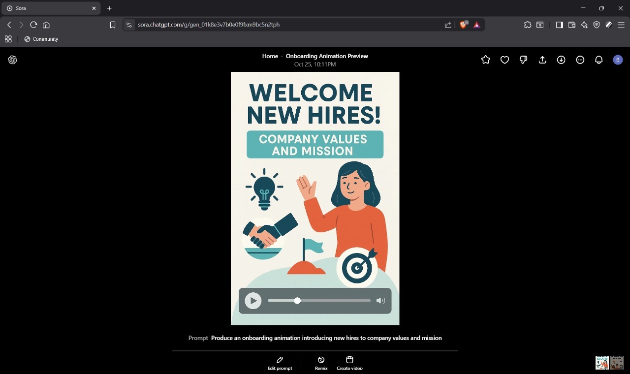 Sora AI supports onboarding video animation