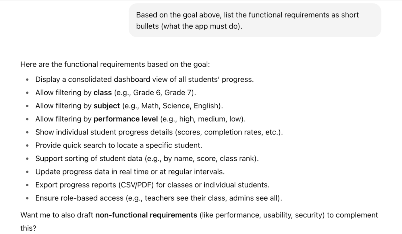 Generate the list of functional requirements required for the dashboard