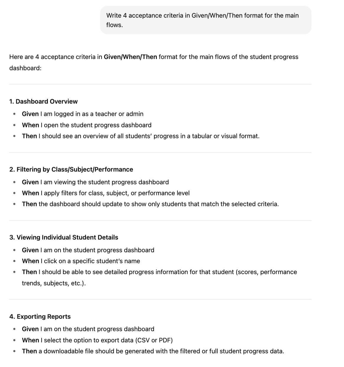 Generate acceptance criteria for your dashboard  : AI Prompting Techniques