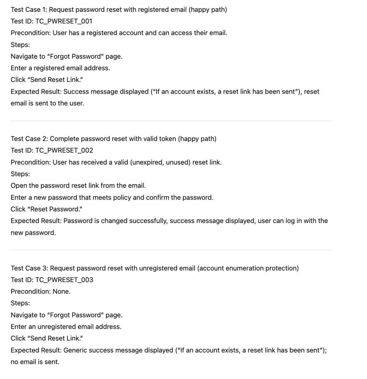 Examples of well-written test cases