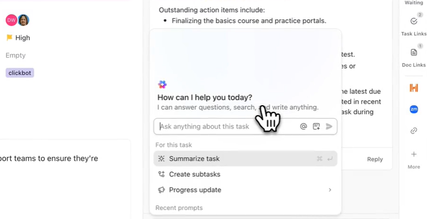 ClickUp Brain’s Summarize feature : AI Prompting Techniques