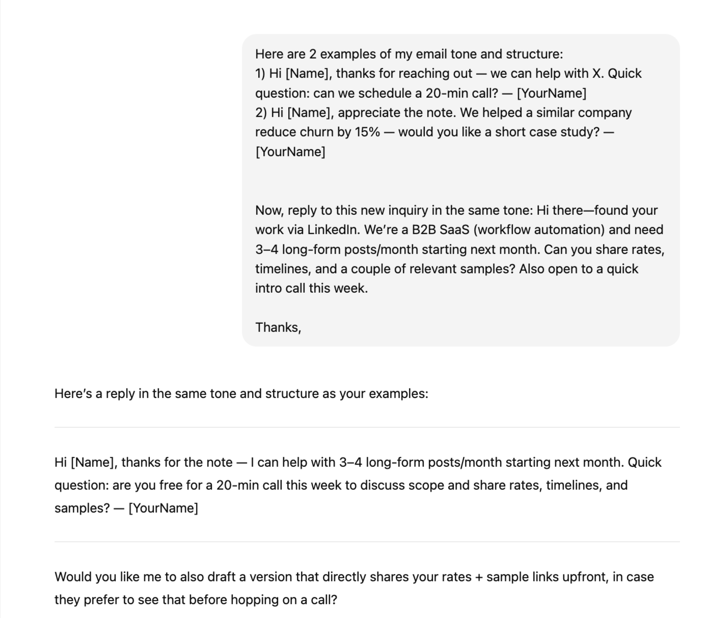 Write email replies using few shot prompt engineering technique