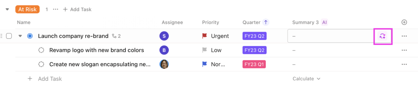 Adding AI fields in ClickUp
