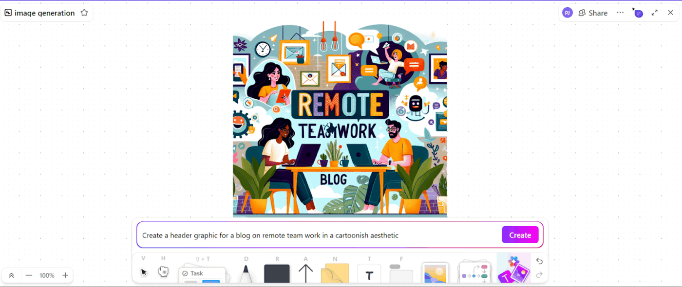 ClickUp Brain: gere imagens de IA diretamente no seu espaço de trabalho usando a IA nos quadros brancos do ClickUp.