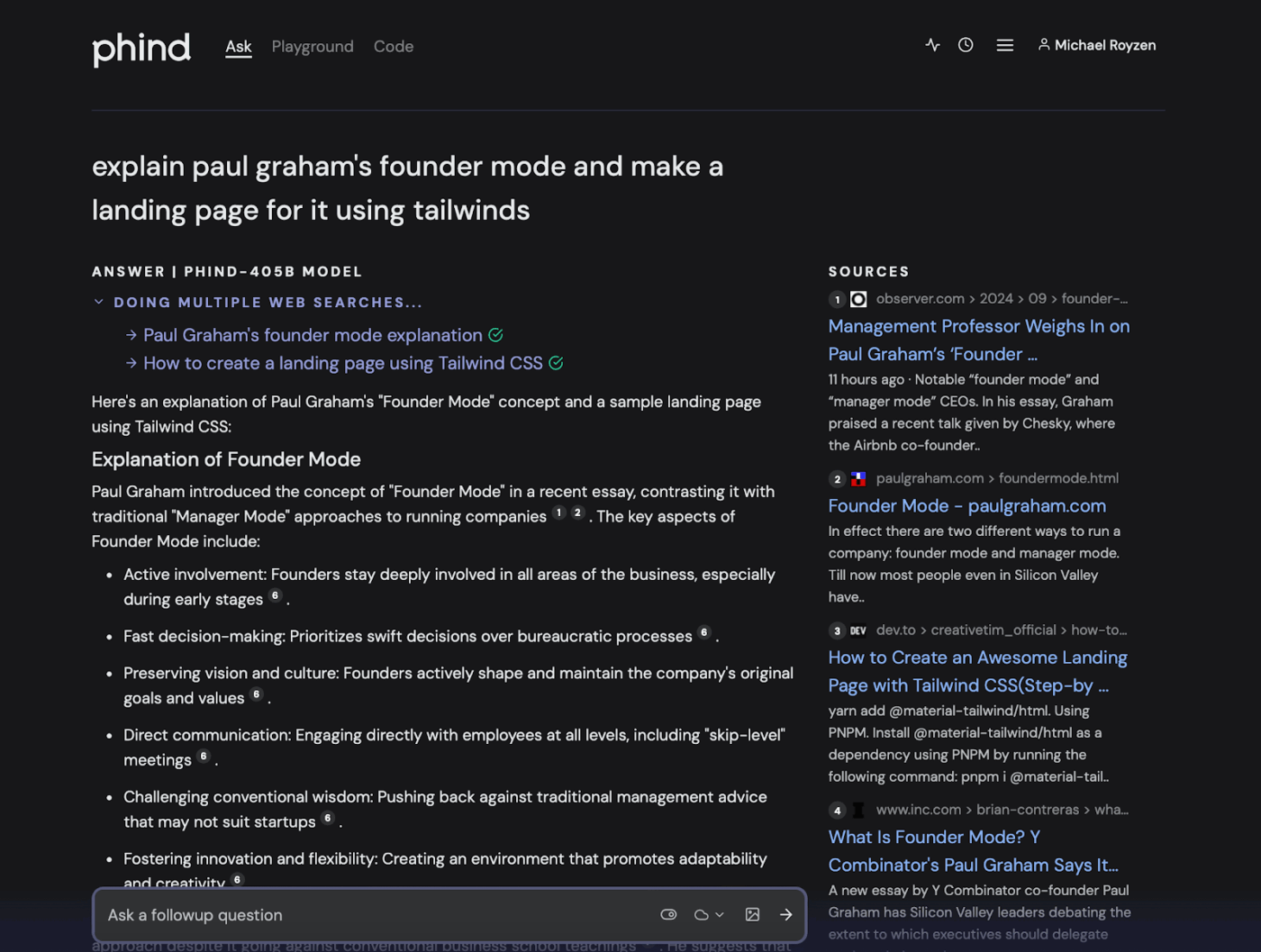 Phind: simplifica as consultas dos desenvolvedores para o Produto B com respostas rápidas e precisas baseadas em uma metodologia refinada