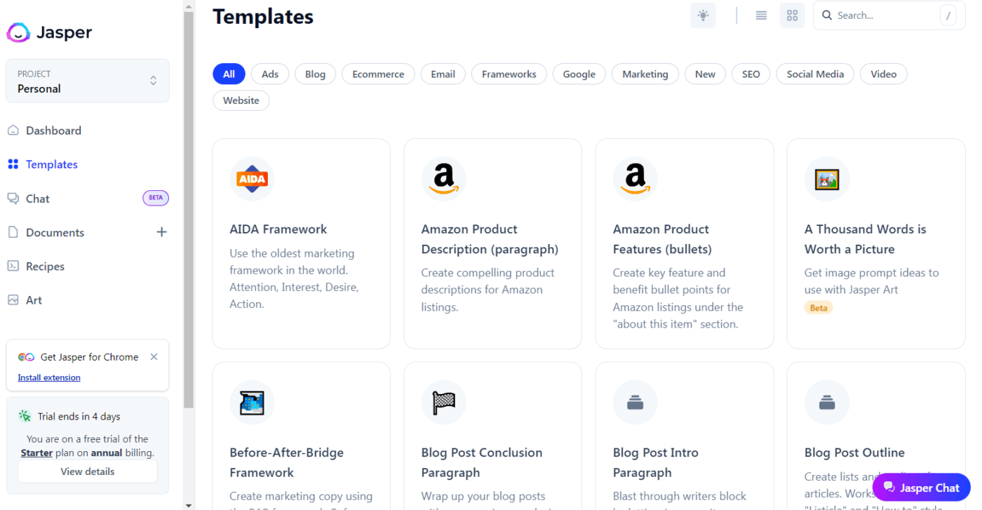 Jasper: StoryChief alternatives for writing and editing dynamic copy while automating task management for marketing teams