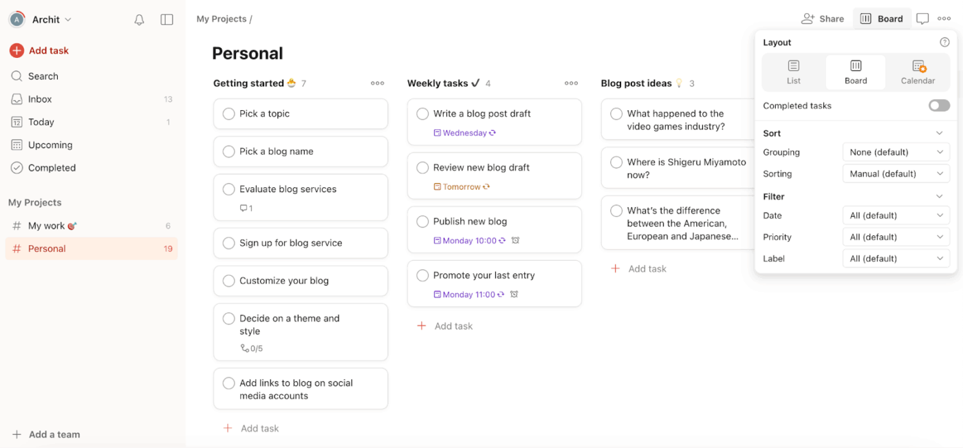 Todoist : project planning tools