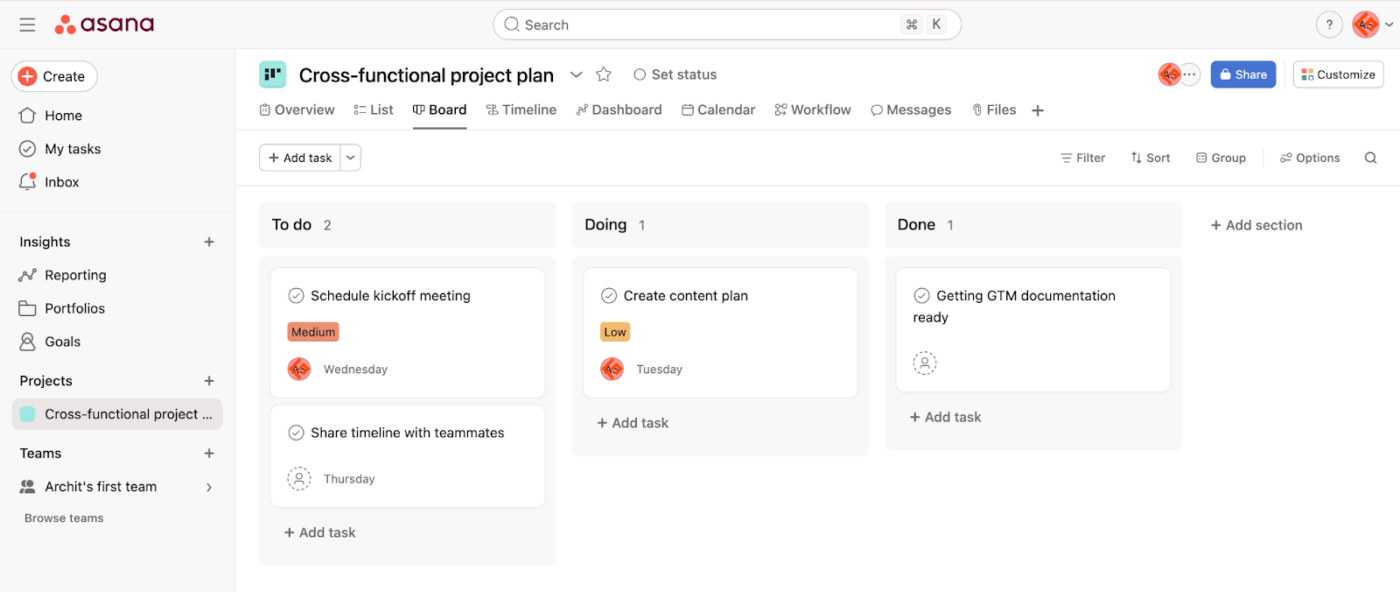 Asana : project planning tools