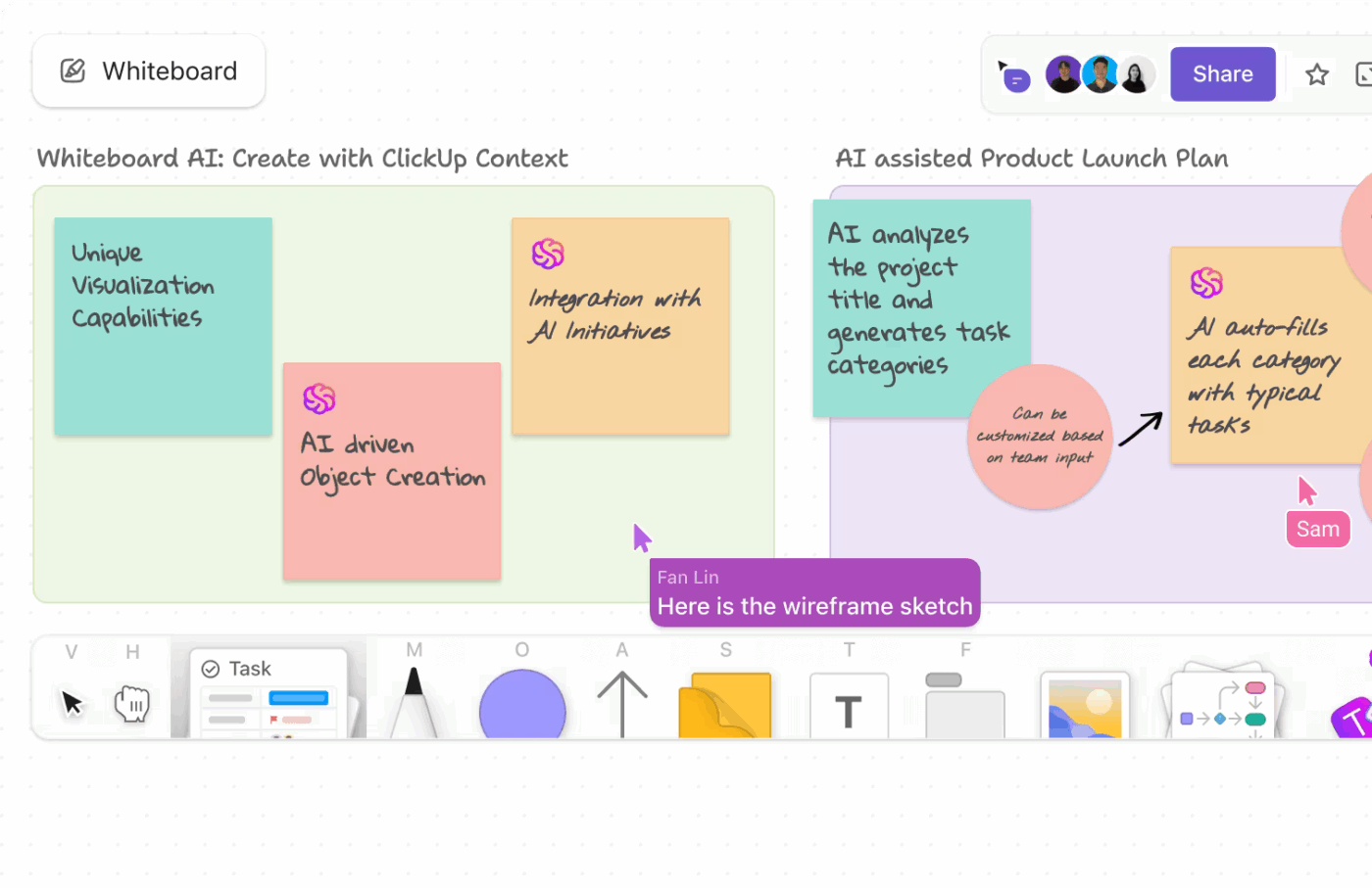 ClickUp Whiteboards: Map content ideas for most social media platforms