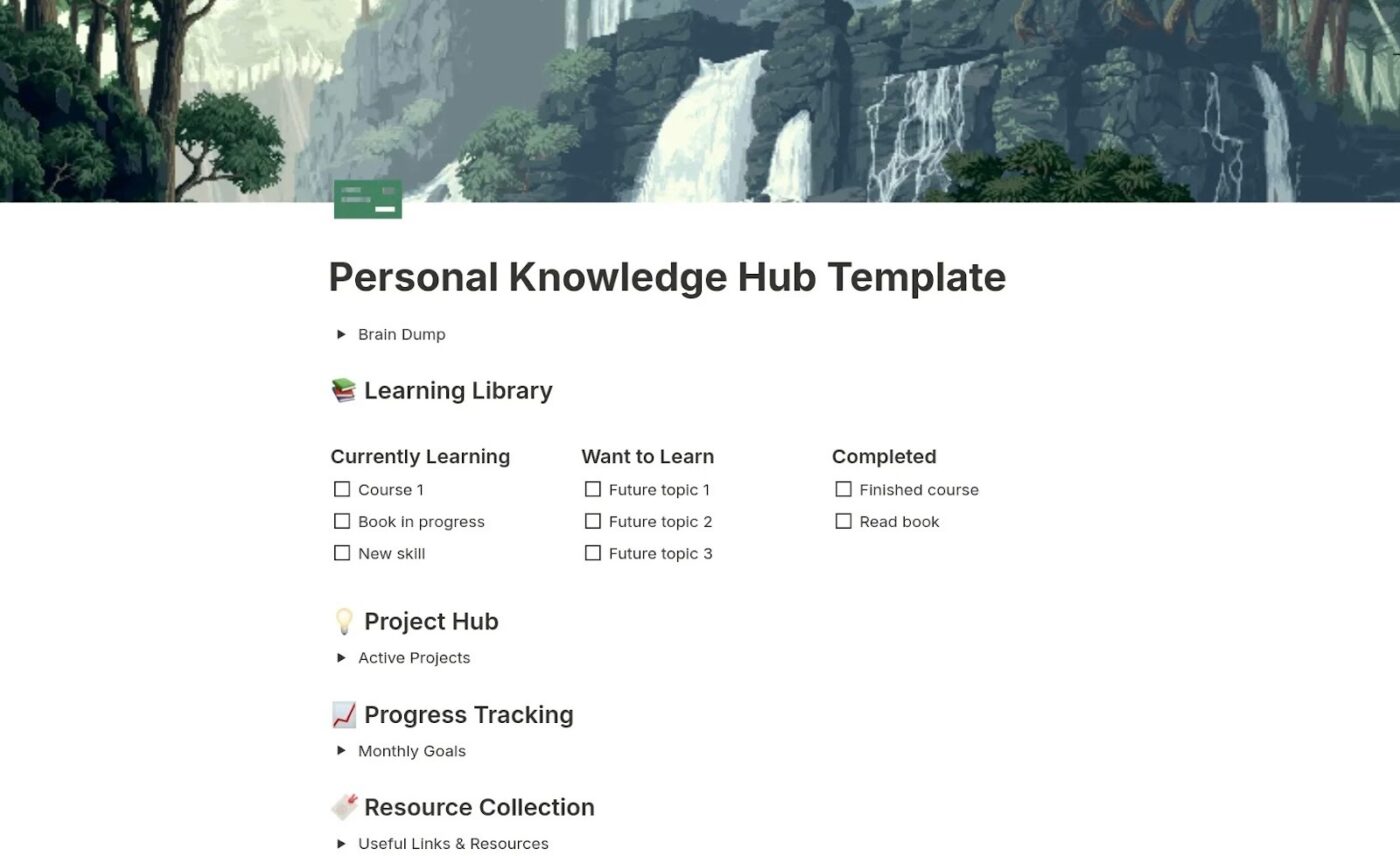 Notion Template for Personal Knowledge Management: Centralized hub to store notes, ideas, and research for easy access