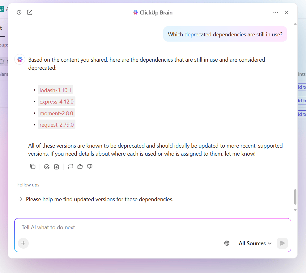 ClickUp Brain: Prevent debt and new bugs with AI assistance