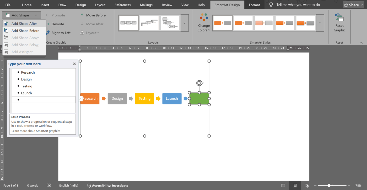 Timeline feature in Microsoft Office Word