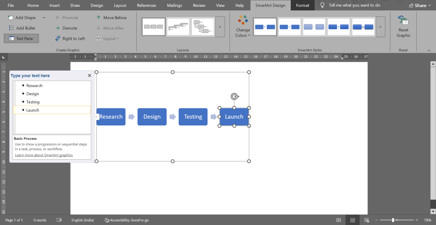 How to create a timeline in Word inside a new Word document