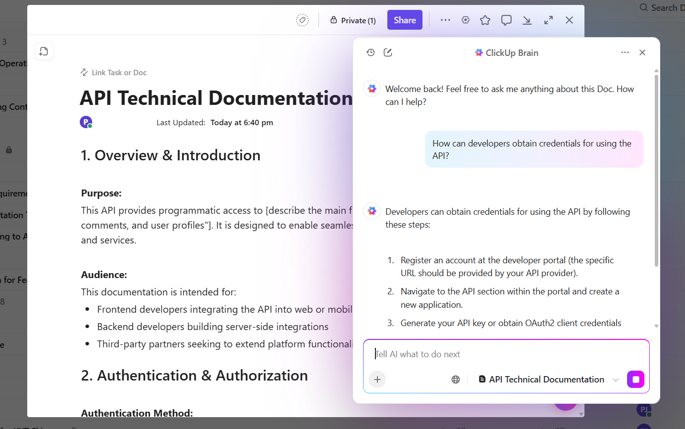 ClickUp Brain: Fetch info from workspace docs