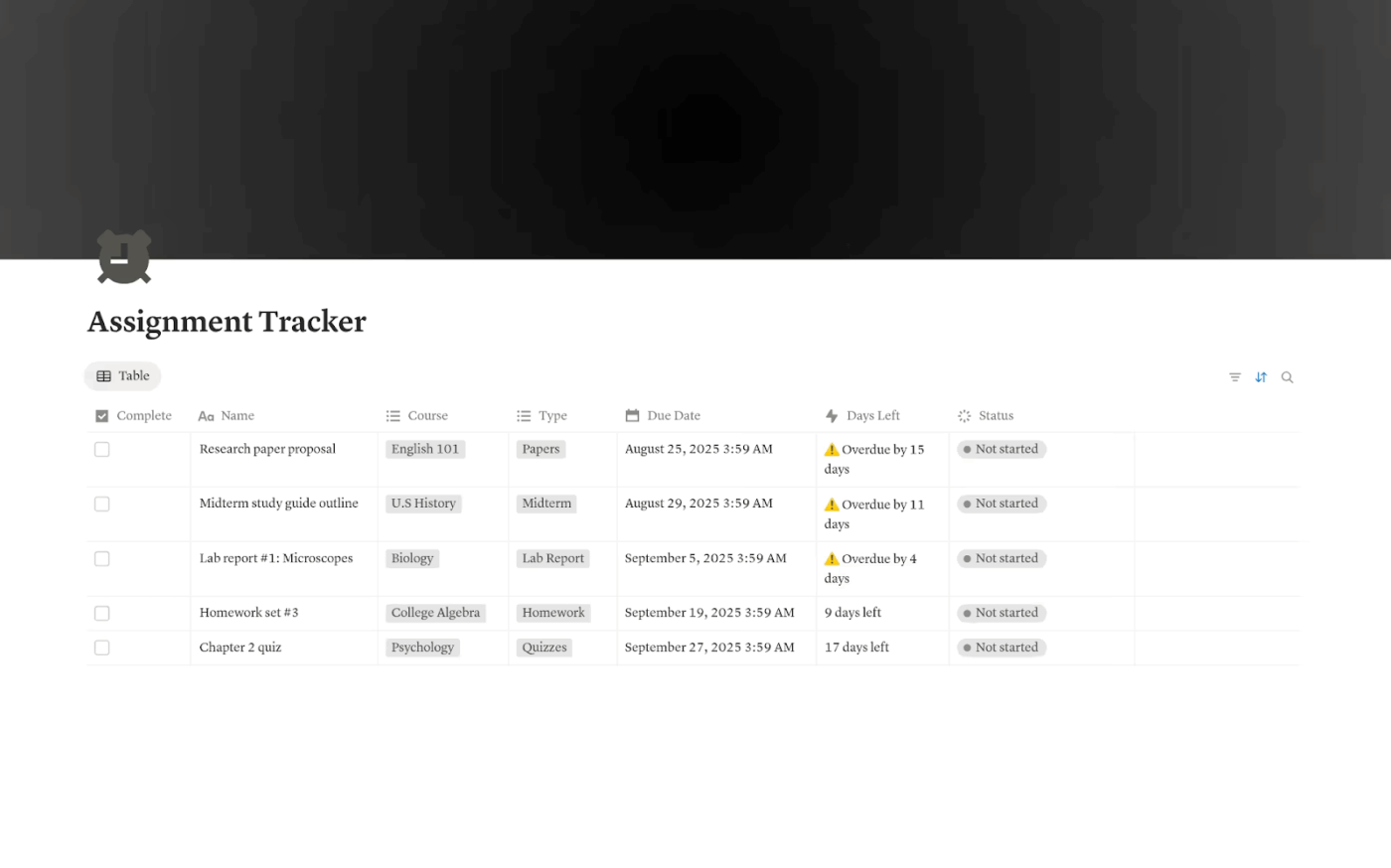 Opdrachtentracker van Notion