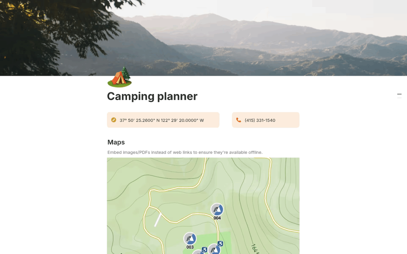 Notion의 캠핑 플래너