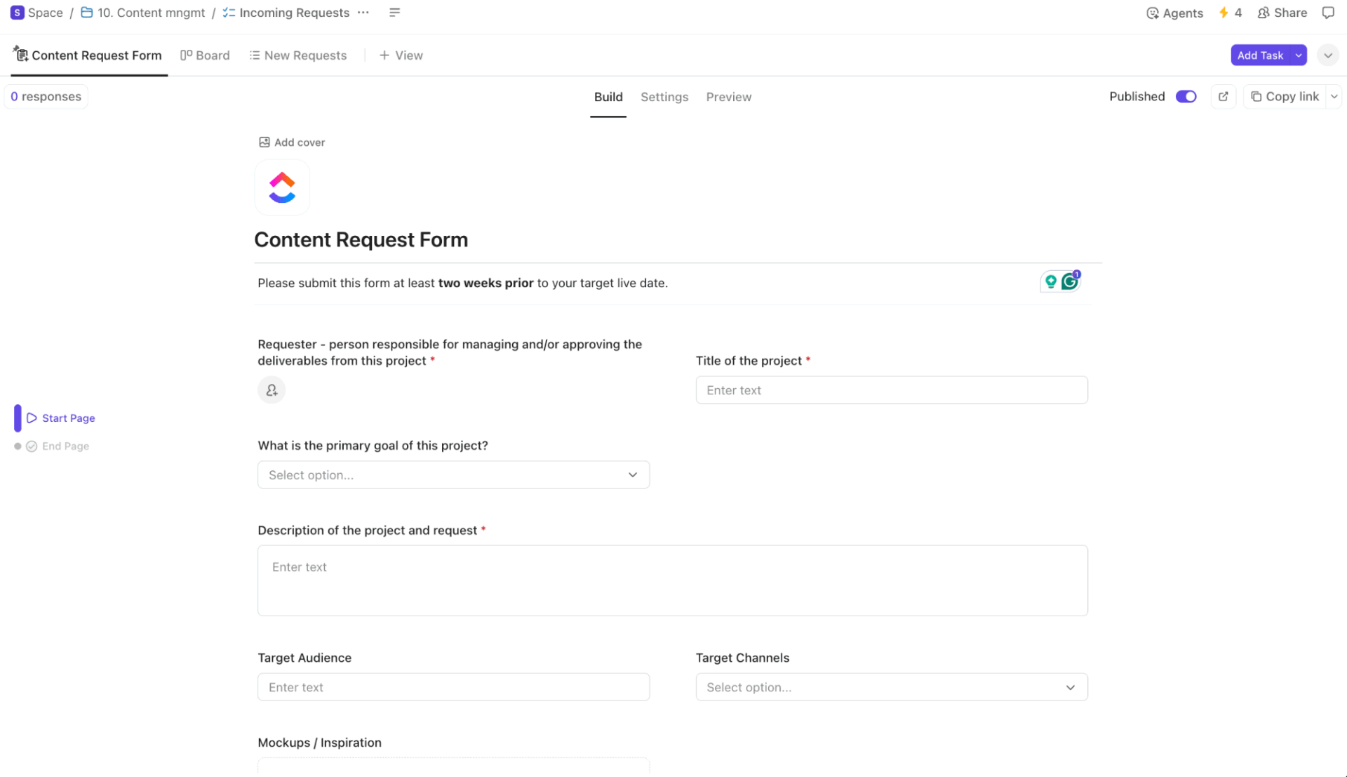 Centralize your editorial calendar with the ClickUp Content Management Template
