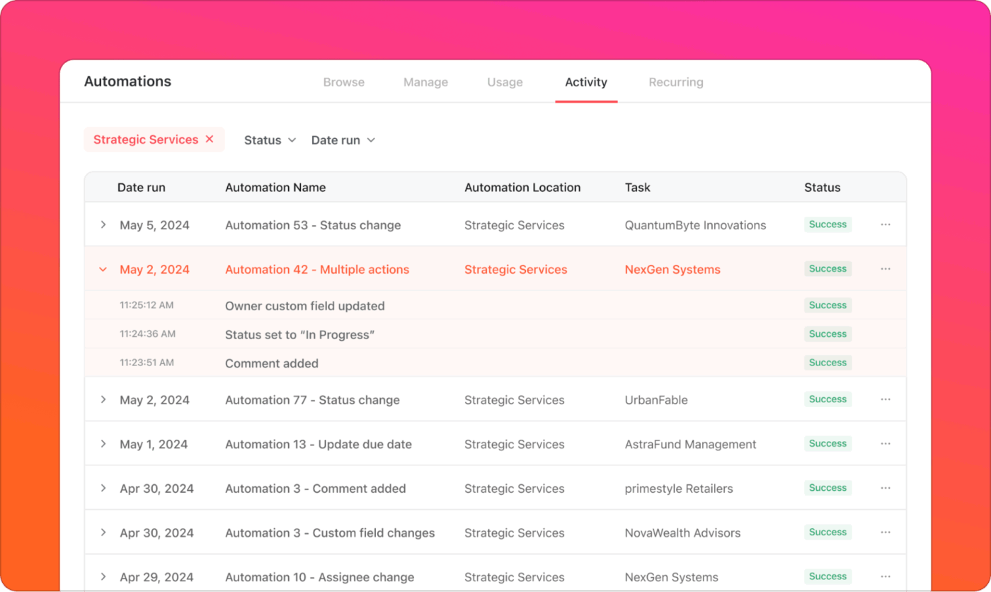 ClickUp Automations: Moves feedback items automatically through stages so teams can act quickly on patterns