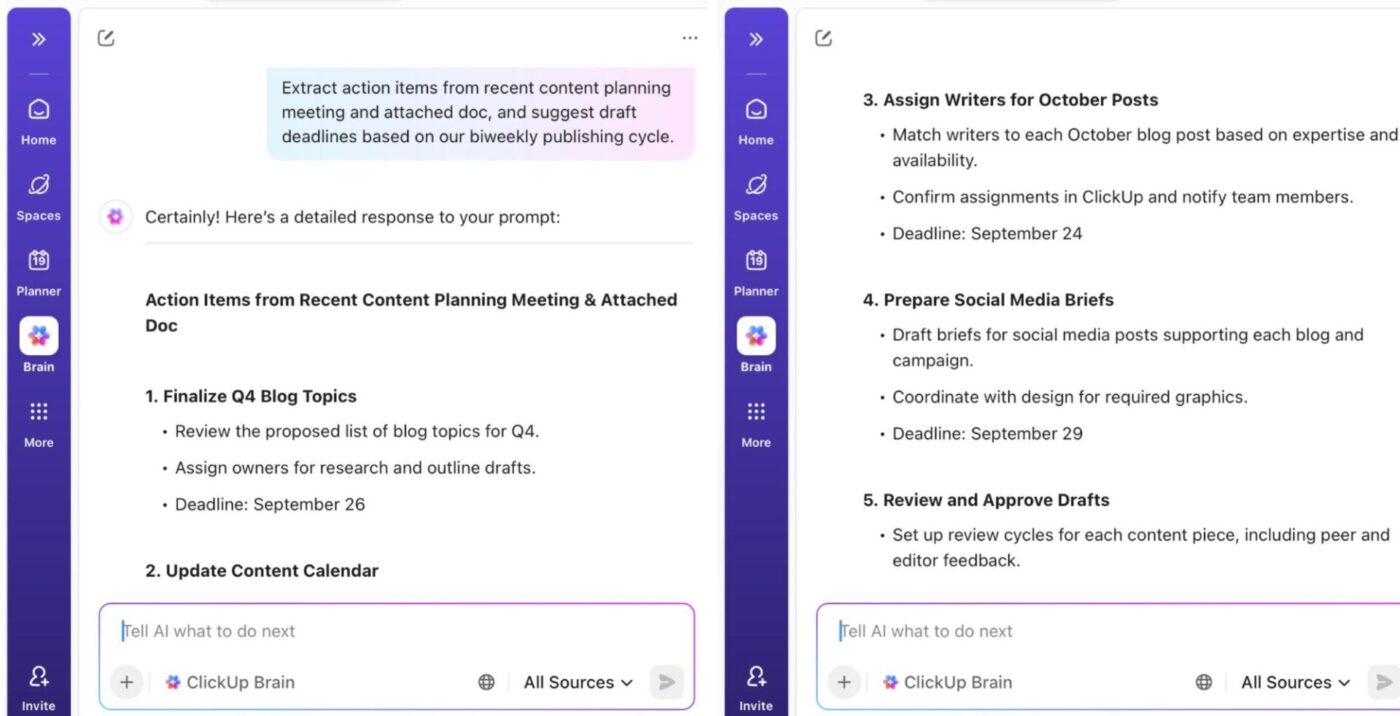 ClickUp Brain: Ask the AI powered assistant part of unified workspace software contextual answers