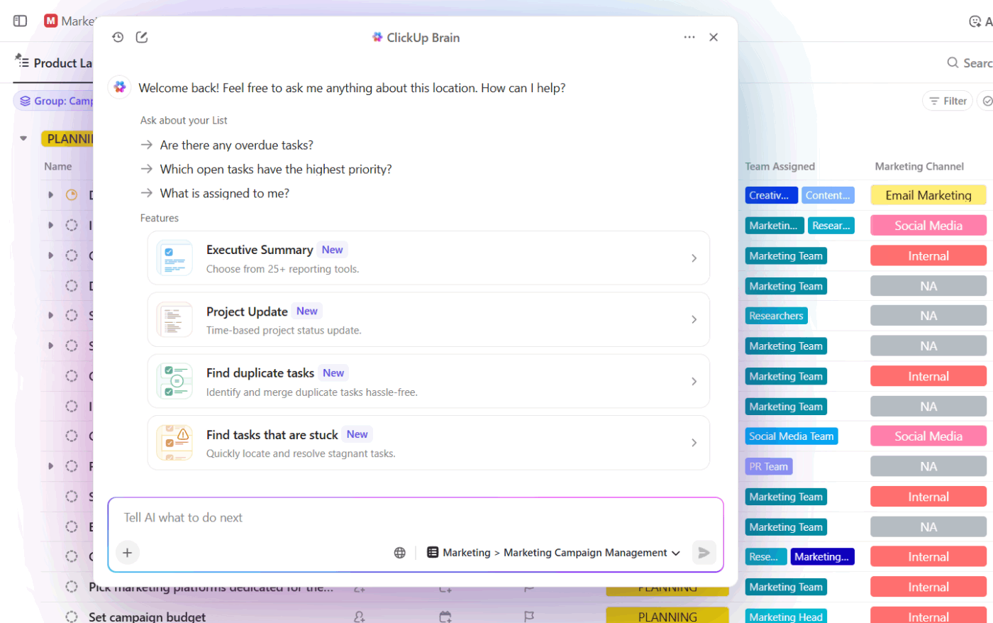 ClickUp Brain: How AI can update you on project progress