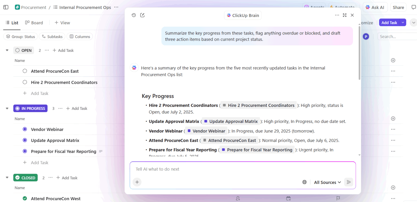 ClickUp Brain: AI assistance for inventory management and beyond to save time