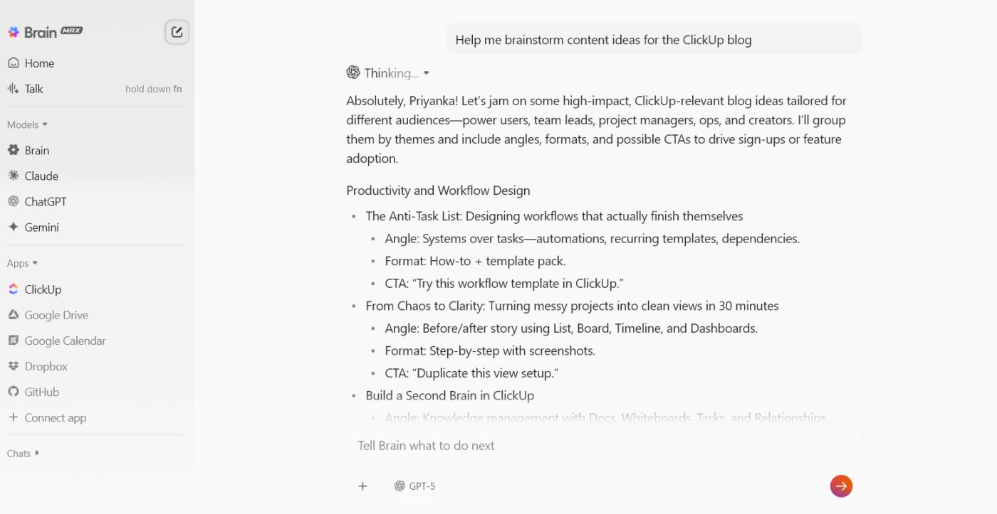 ClickUp Brain MAX: Use multiple standalone AI tools in one space