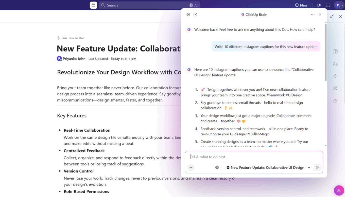 Knowledge Manager ClickUp Brain for consistent communication