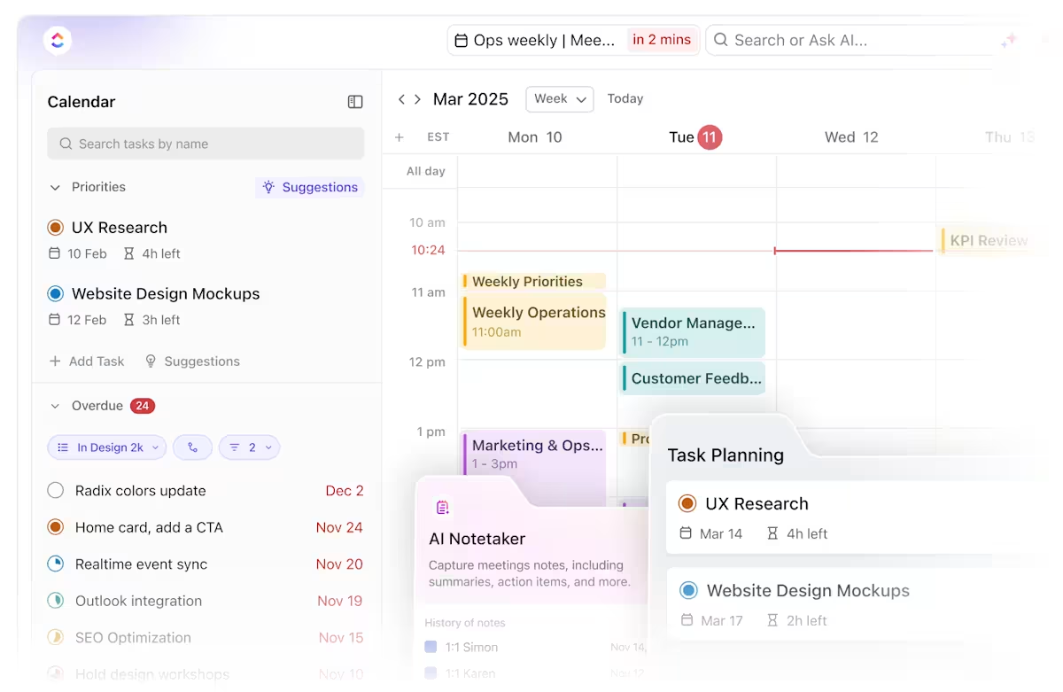 Clickup's AI powered Calendar
