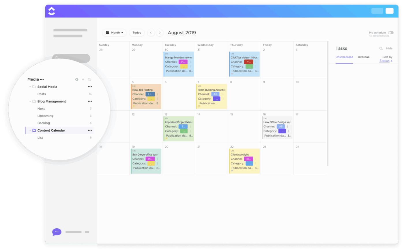 ClickUp Social Content Calendar Template: Consolidate multiple tools and key events in one space