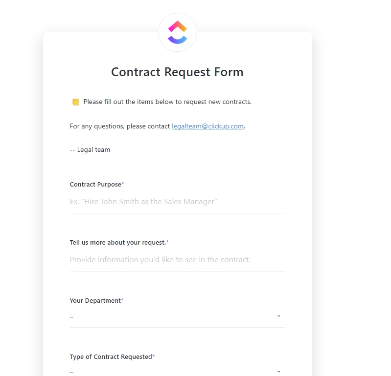 ClickUp Contract Management Template- Legal Template