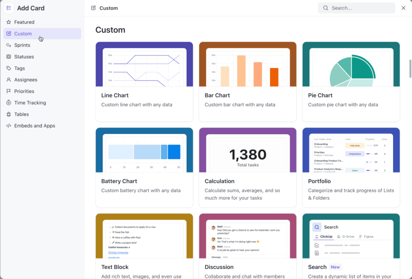 ClickUp Dashboards: Track goals workload and progress with customizable cards for clear team and project visibility
