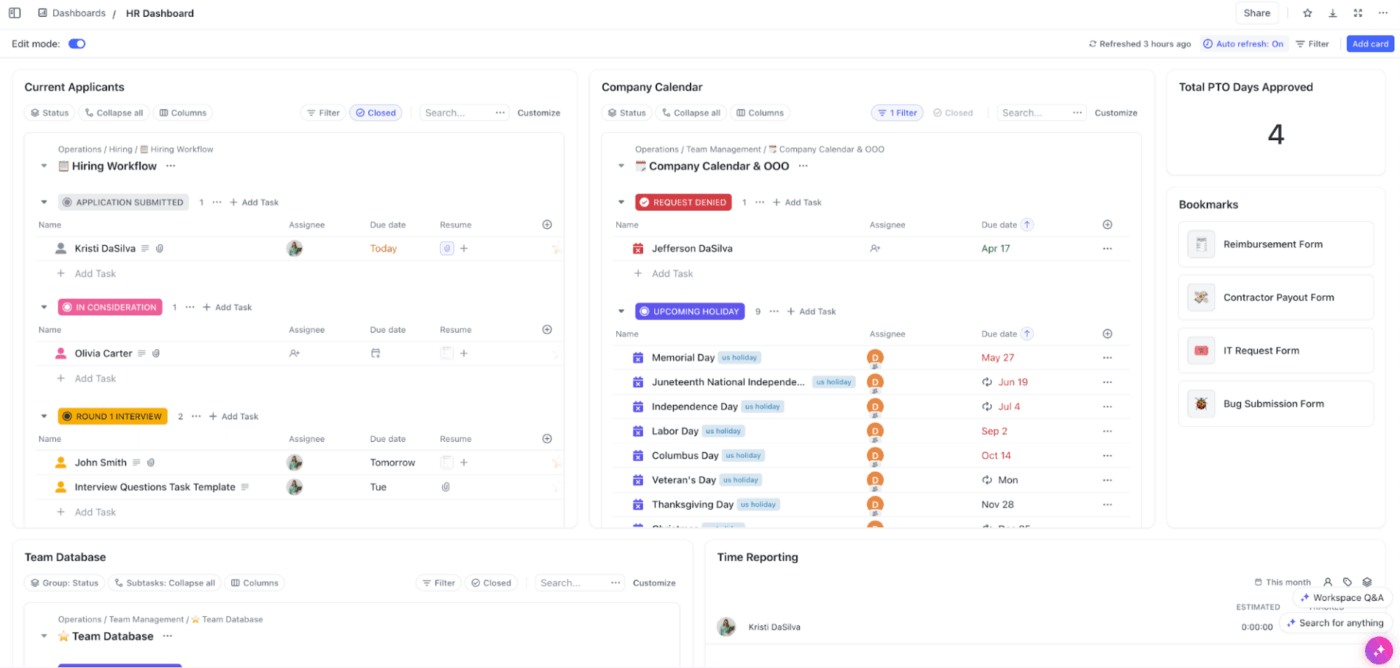 Custom Dashboards in ClickUp: Ensure quality onboarding while you collaborate with teams
