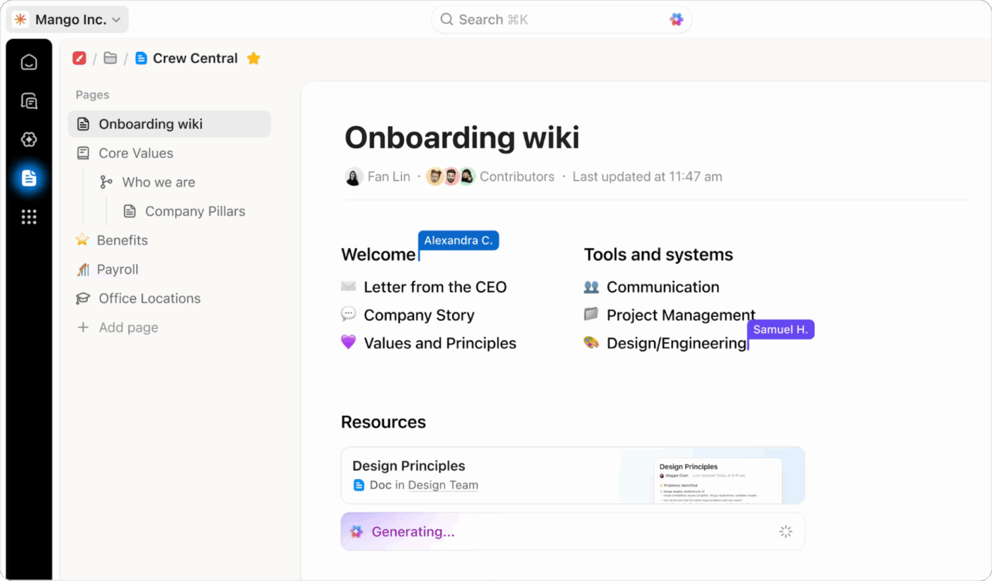 ClickUp Docs: Collaborative docs that organize information and make it easier to find feedback loops across projects