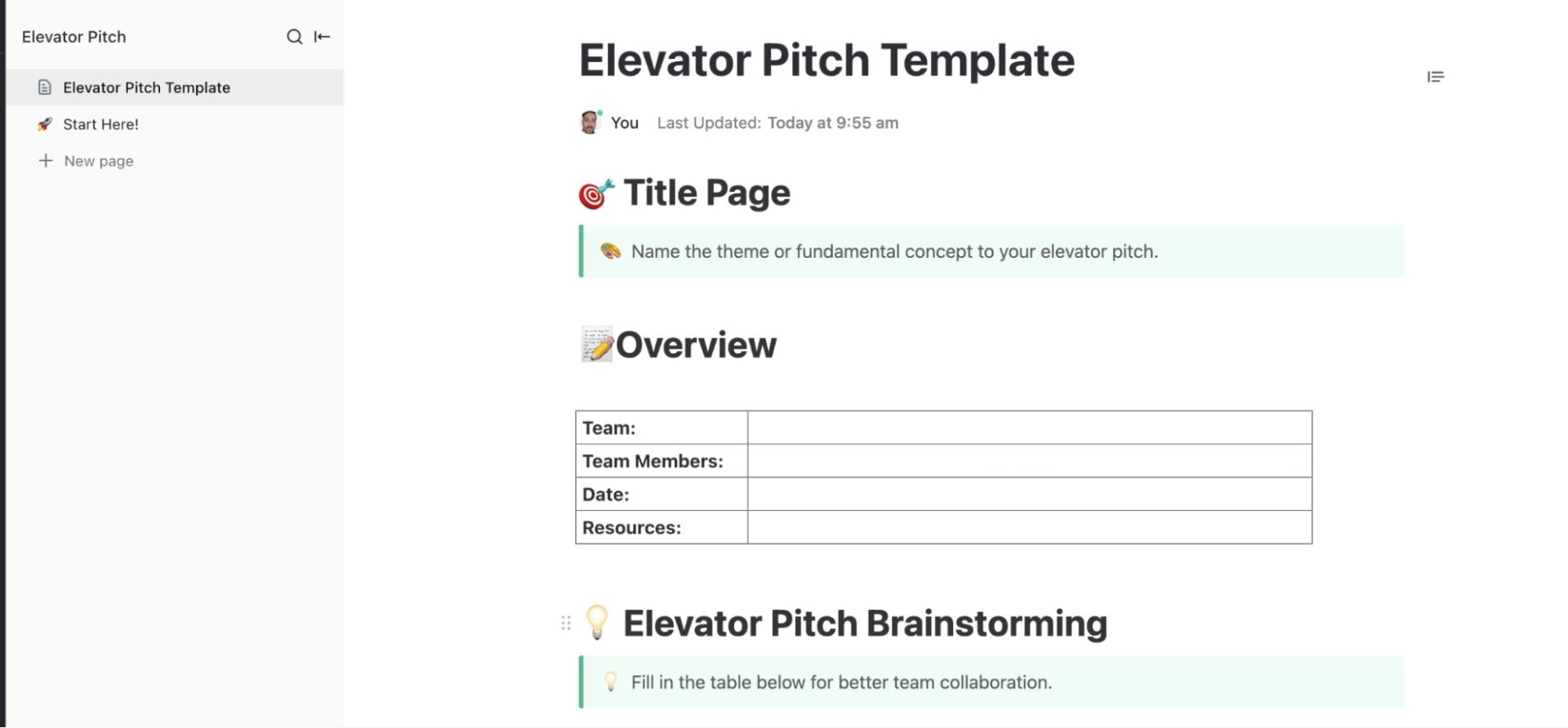 ClickUp Elevator Pitch Template