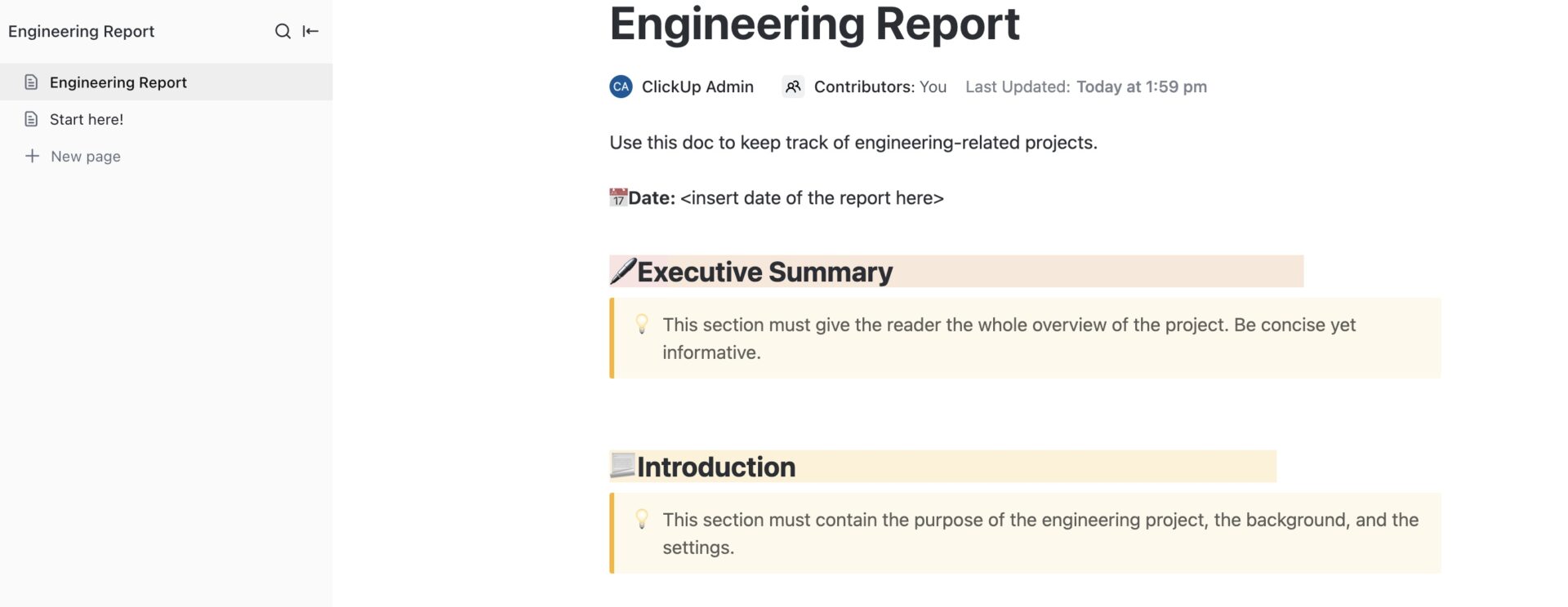 ClickUp Engineering Report Template