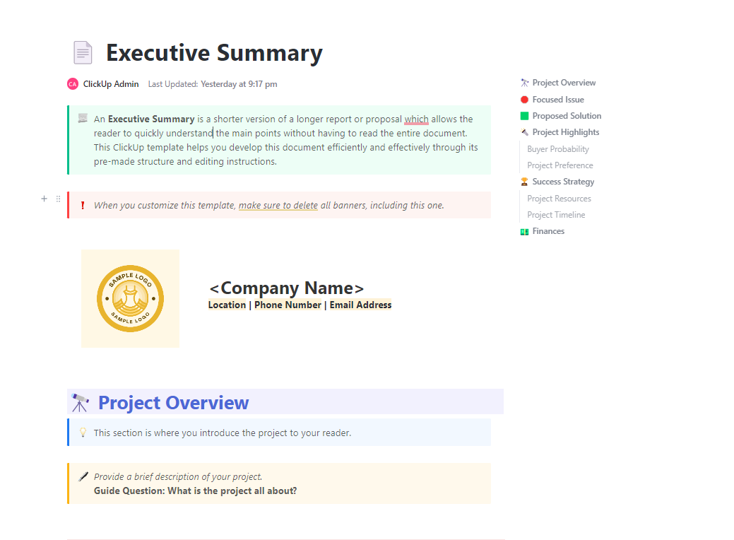 ClickUp Executive Summary Template