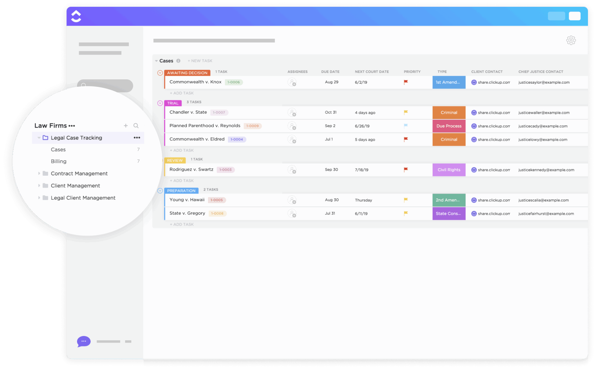 ClickUp Legal Case Tracking Template