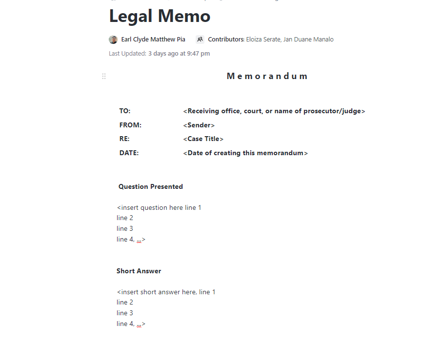 ClickUp Legal Memo Template- Legal Templates