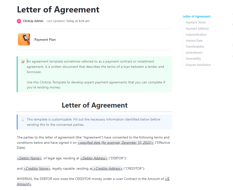 ClickUp Letter Of Agreement Template