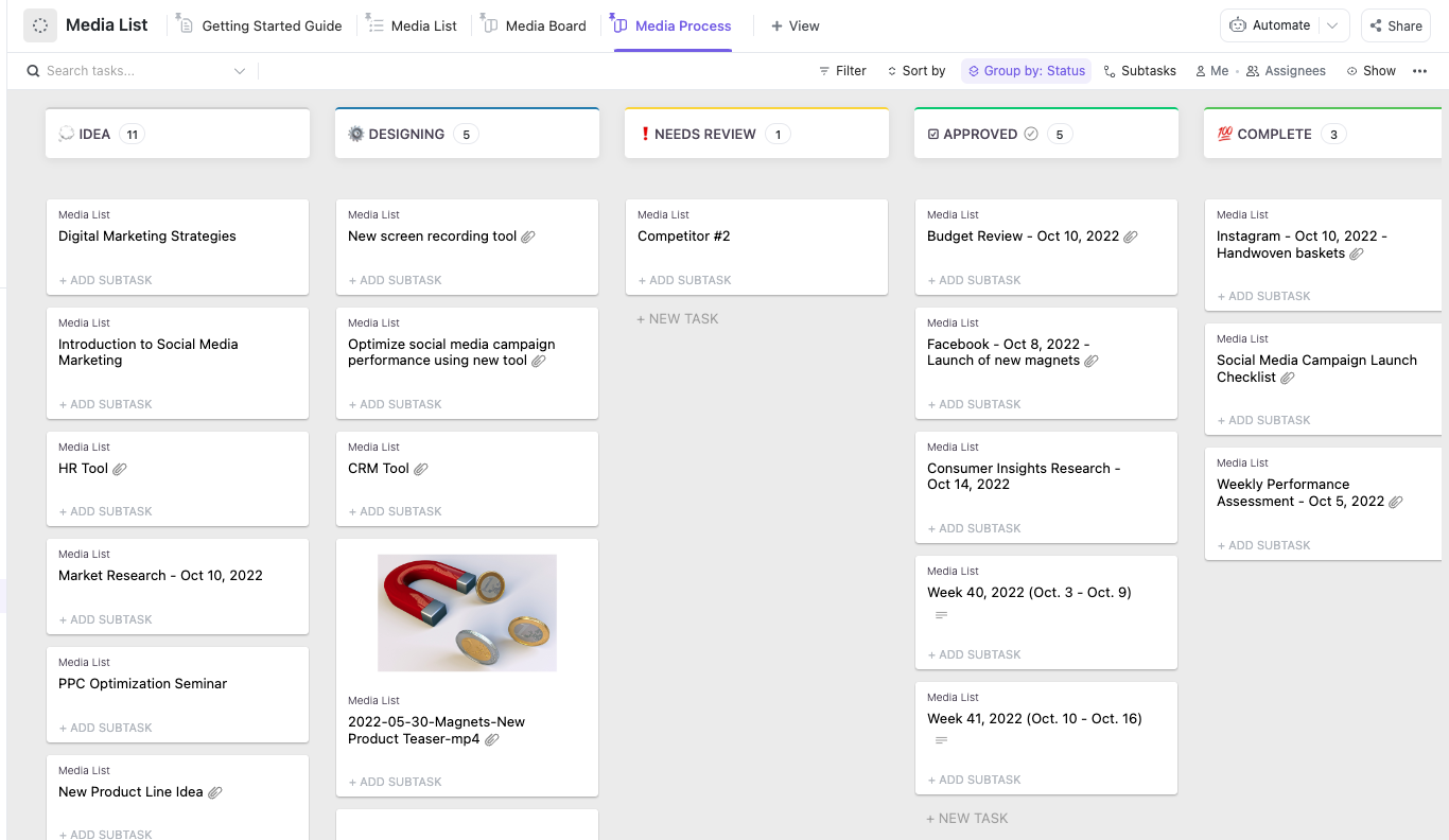 ClickUp Media List Template