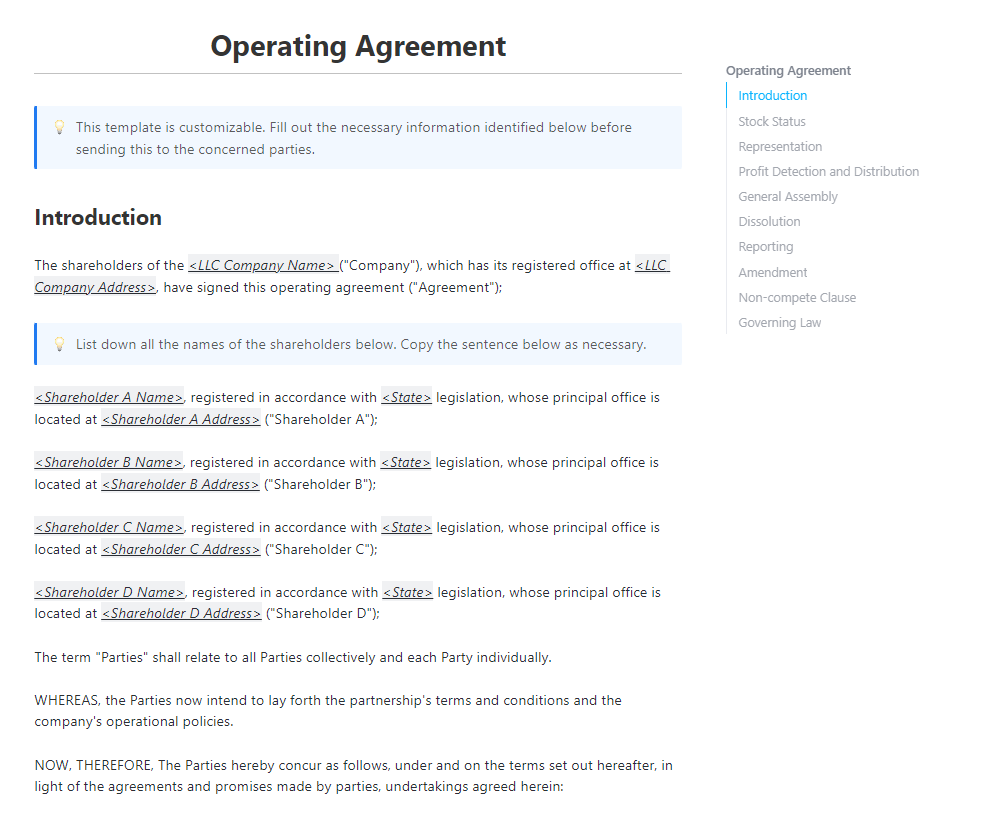 ClickUp Operating Agreement Template