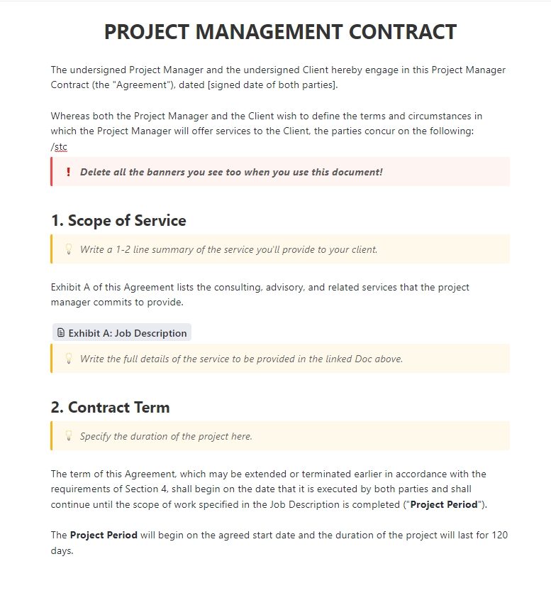 ClickUp Project Management Services Contract Template