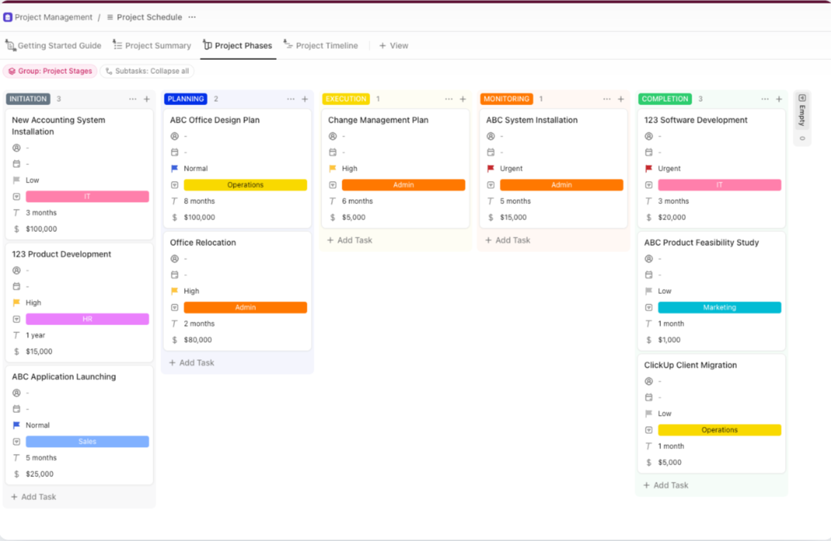 ClickUp Project Schedule Template: Map tasks deadlines and dependencies to keep every phase of your project on track