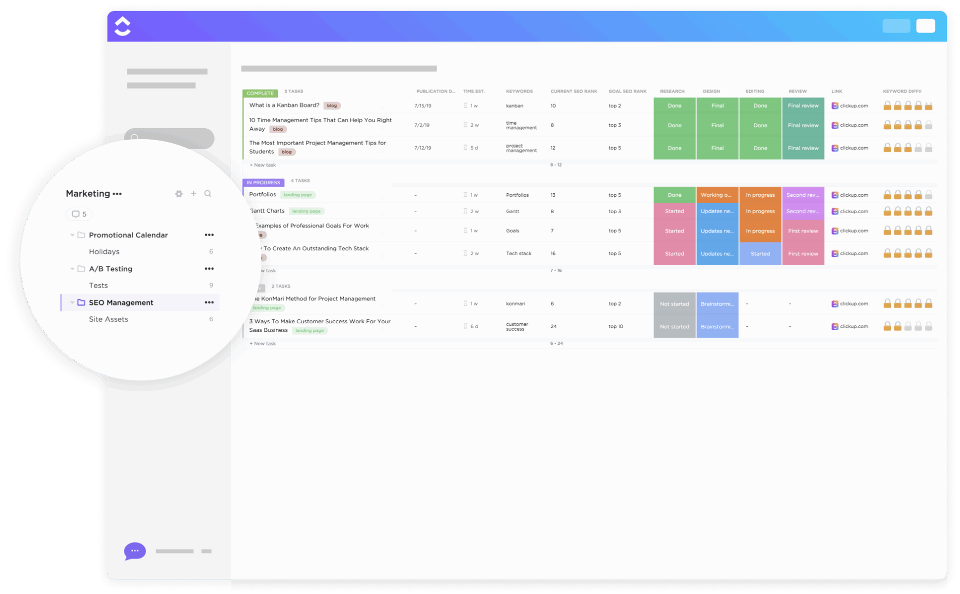 ClickUp SEO Research and Management Template